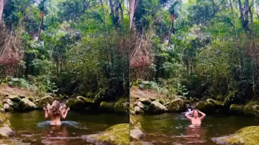 Leticia Spiller aproveita banho de cachoeira nua: 'Todo Axé da natureza'