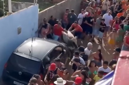 VÍDEO: Boi invade arrastão da banda Grafith no interior do RN machucando várias pessoas