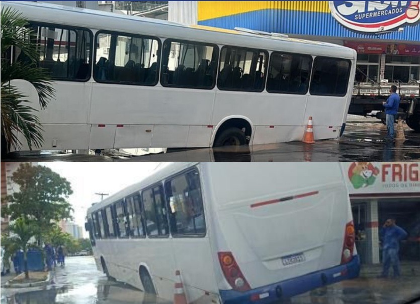 Ônibus cai em buraco na Av. Abel Cabral 