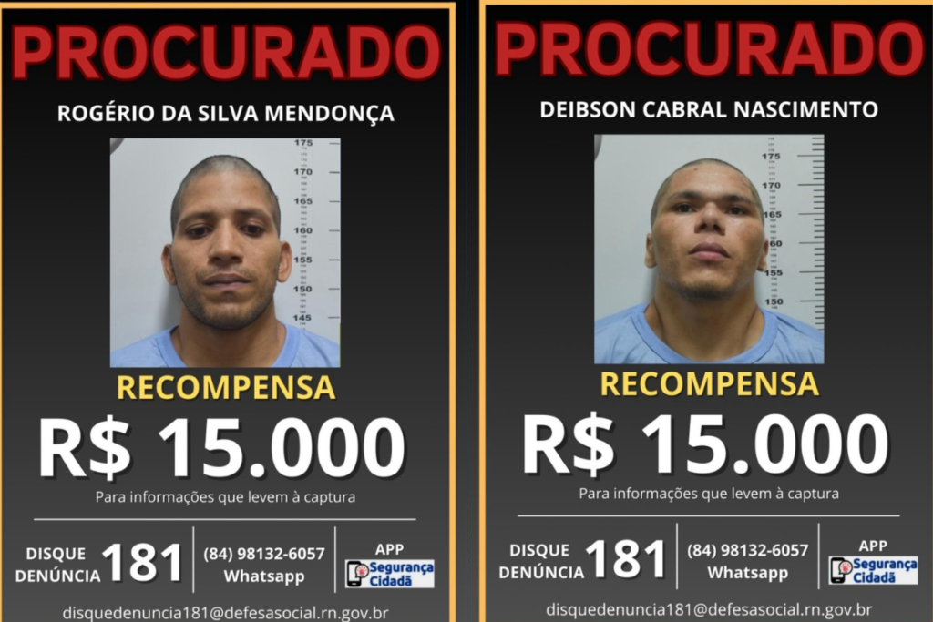 Polícia Federal oferece até R$ 30 mil de recompensa por informações de foragidos de Mossoró