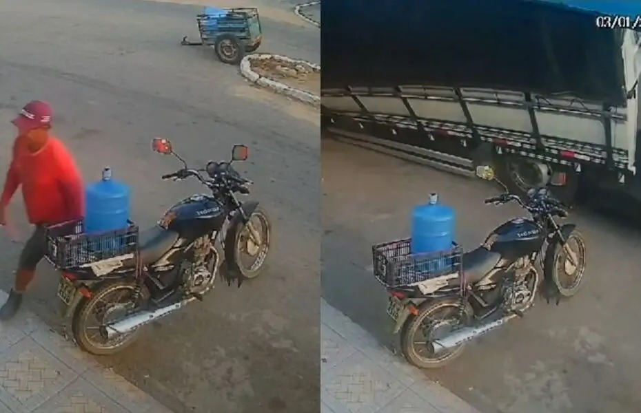 VÍDEO: Motorista escapa por segundos de ser esmagado por carreta que tombou