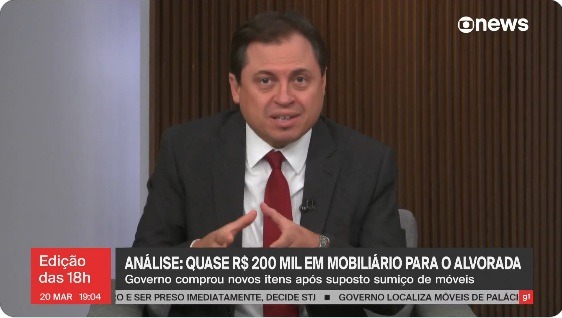 VÍDEO: “Lula tem que pedir desculpas ao Bolsonaro", diz comentarista da GloboNews sobre os móveis do Alvorada