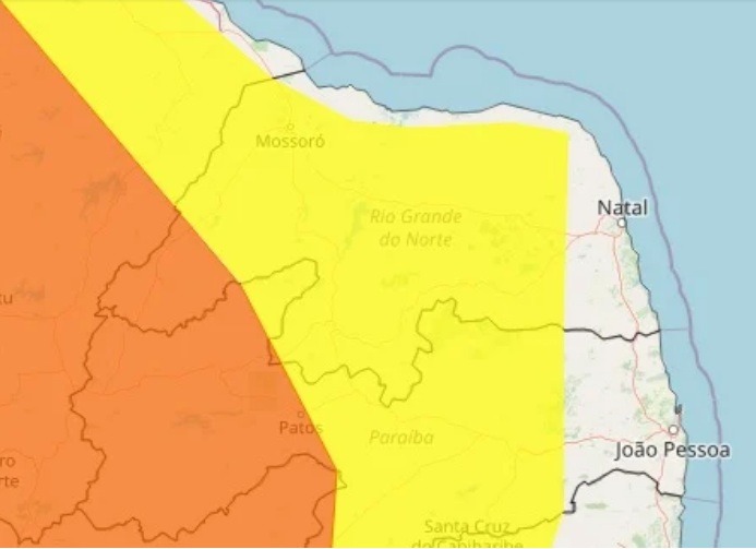Inmet alerta para chuvas de até 100mm para cidades do RN; veja lista