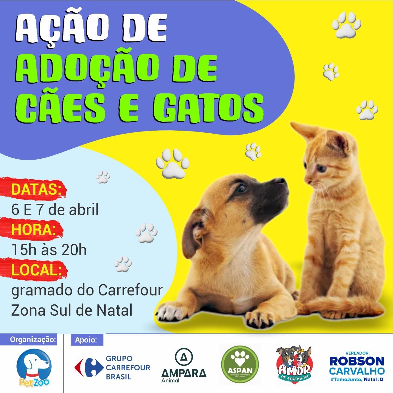 Ação de adoção de cães e gatos ocorre neste final de semana em Natal