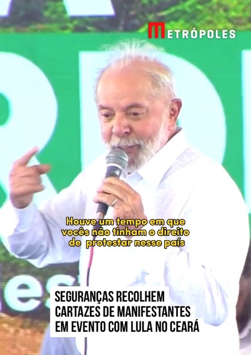 VÍDEO: Seguranças recolhem cartazes de manifestantes em evento com Lula no Ceará