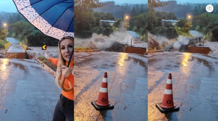 VÍDEO: Ponte é levada pela correnteza durante live de prefeita; assista