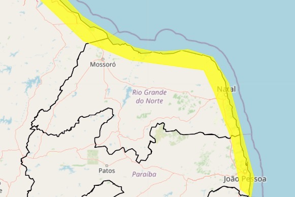 Inmet alerta para possibilidade de chuvas em todo o litoral do RN