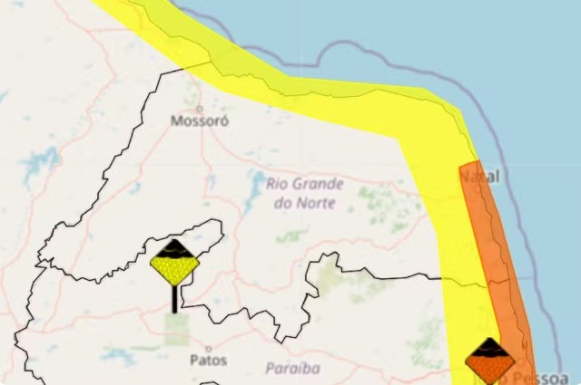 Inmet emite dois alertas de acumulado de chuvas para Natal e outras 68 cidades do RN
