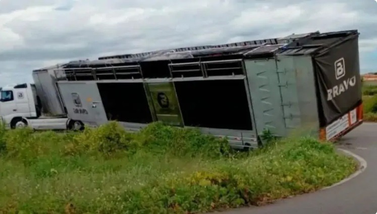 VÍDEO: Caminhão que transportava trio elétrico de Bell Marques fica preso em rotatória na BR-226, no RN