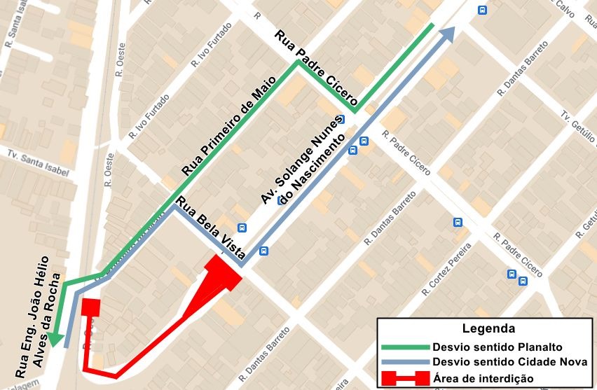 Trânsito e transporte sofrem alterações nesta quinta (13) em razão das obras do Pontilhão de Cidade Nova