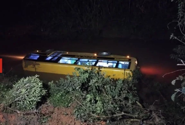 VÍDEO: Ônibus escolar tomba em rio e deixa 2 crianças feridas