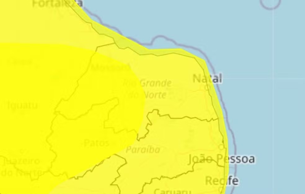 Inmet alerta para risco de vendavais e baixa umidade em cidades do RN