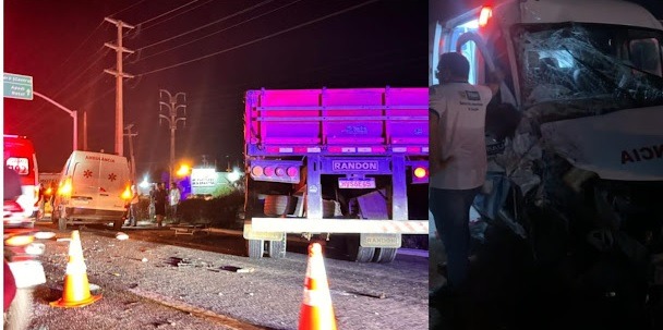 Ambulância se envolve em grave acidente com carreta na BR-304 em Mossoró