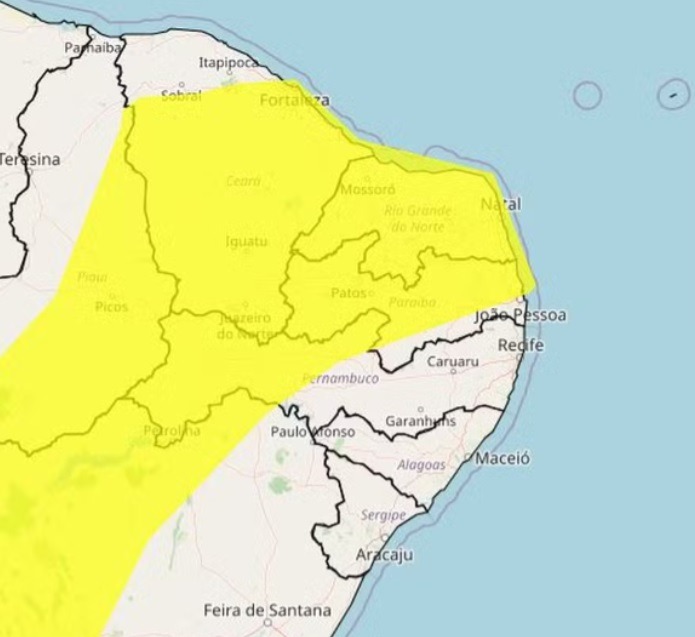 Inmet alerta para ventos de até 60 km/h em todo o Rio Grande do Norte