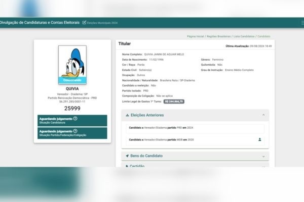 Eleições 2024: candidata é registrada com foto do Pato Donald; veja