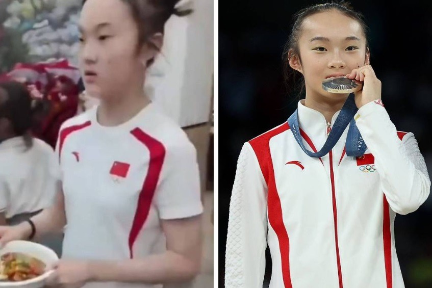 Ginasta chinesa que ganhou prata em Paris serve pratos vestindo seu uniforme olímpico em restaurante da família