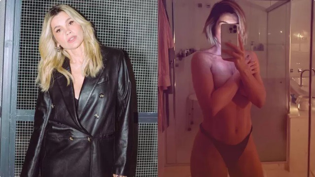 Flávia Alessandra posa seminua em clique sensual em frente ao espelho