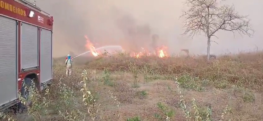 Bombeiros combatem incêndio por 7 horas na BR-405, no RN