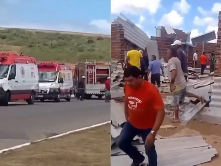 Parte de obra da nova Câmara de Vereadores de Goianinha desaba e dois trabalhadores ficam feridos