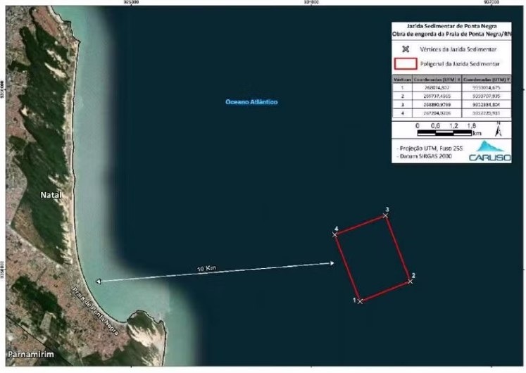 Estudo aponta nova jazida de areia a 10 km da costa para obra de engorda de Ponta Negra