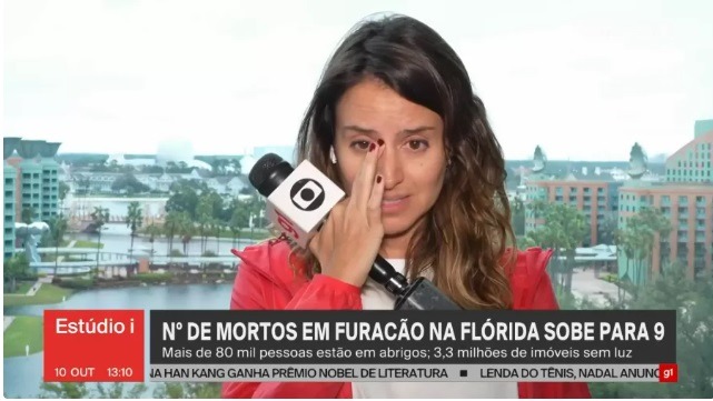 Repórter da GloboNews chora ao relatar cobertura de furacão Milton: 'Foi difícil dormir'