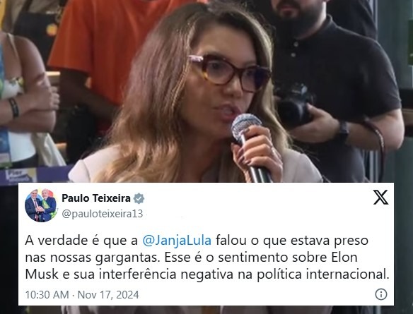 Mesmo após Lula dizer que “a gente não tem que ofender ninguém”, ministro petista comemora xingamento de Janja a Elon...