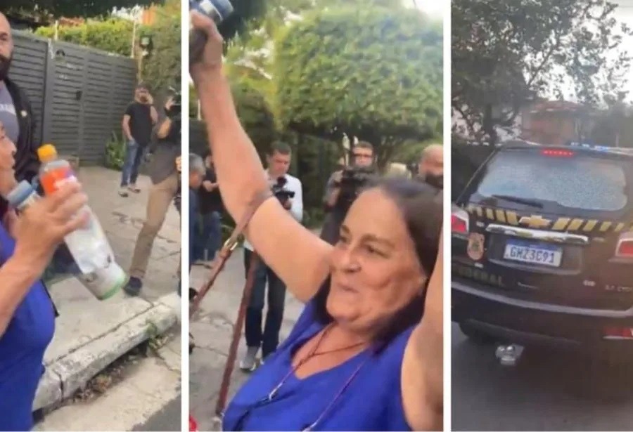 Mulher leva coroa de flores para casa de Lula, xinga agente da PF e é presa; assista