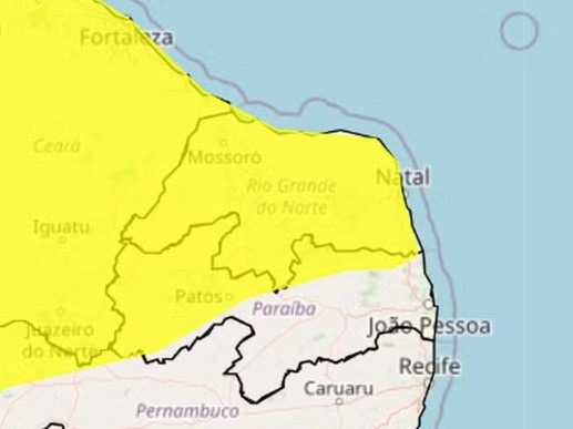 Inmet alerta para chuvas intensas em todo Rio Grande do Norte