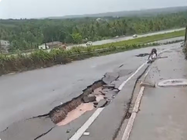 Asfalto cede e abre buracos na marginal da BR-101 na Grande Natal
