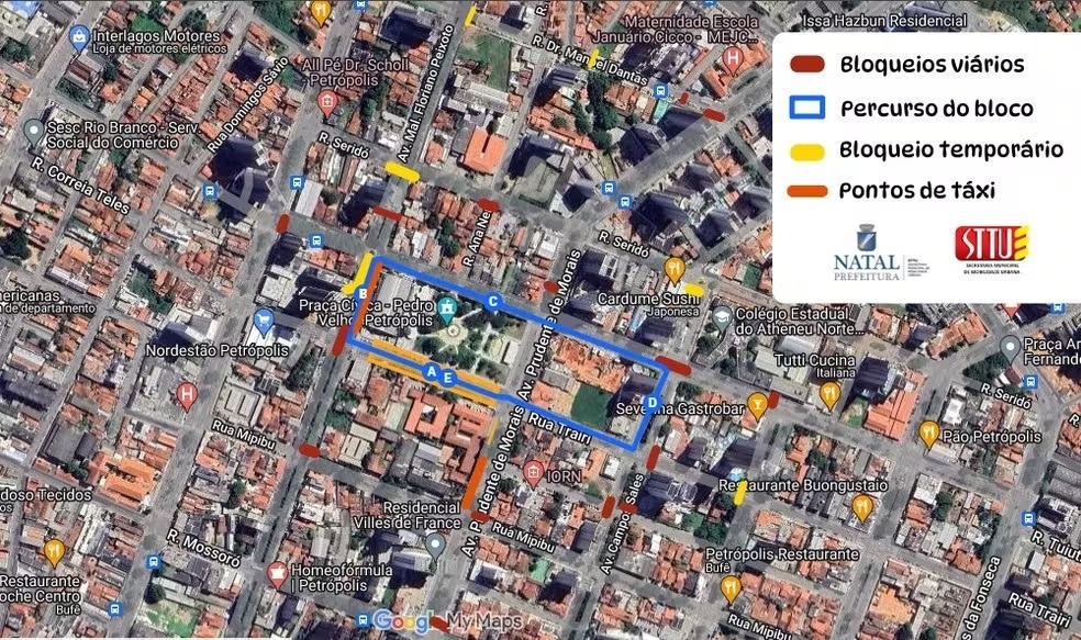 Operação de trânsito para o Axé Natal interdita vias no bairro Petrópolis; veja mapa