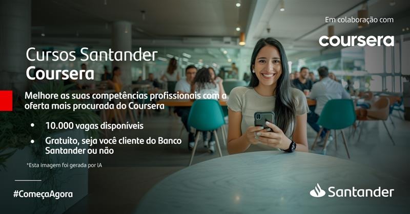 Potiguares podem concorrer a 10 mil vagas gratuitas do Santander para cursos relacionados a marketing e comunicação, soft skills, sustentabilidade...