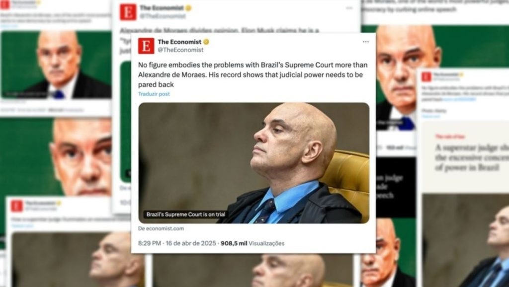 “Economist” posta 13 vezes no X reportagem crítica a Moraes