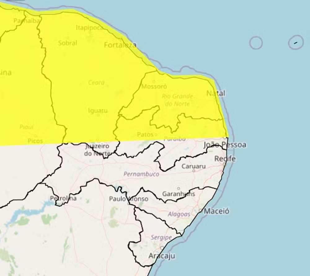 Inmet mantém alerta de chuvas intensas para todo o Rio Grande do Norte
