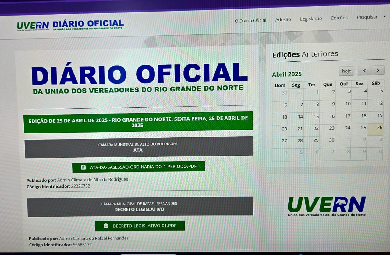 UVERN realiza primeira publicação no seu Diário Oficial e reforça apoio às Câmaras Municipais