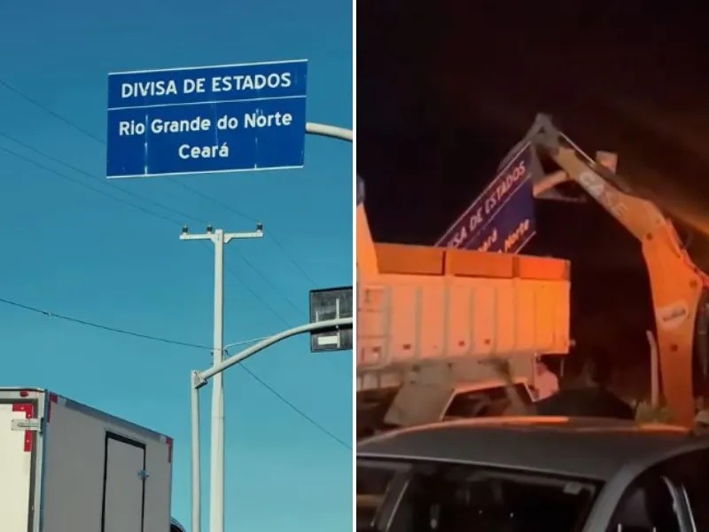 Município do Ceará coloca placas e avança no território de Tibau; prefeitura do RN reage e manda remover sinalização