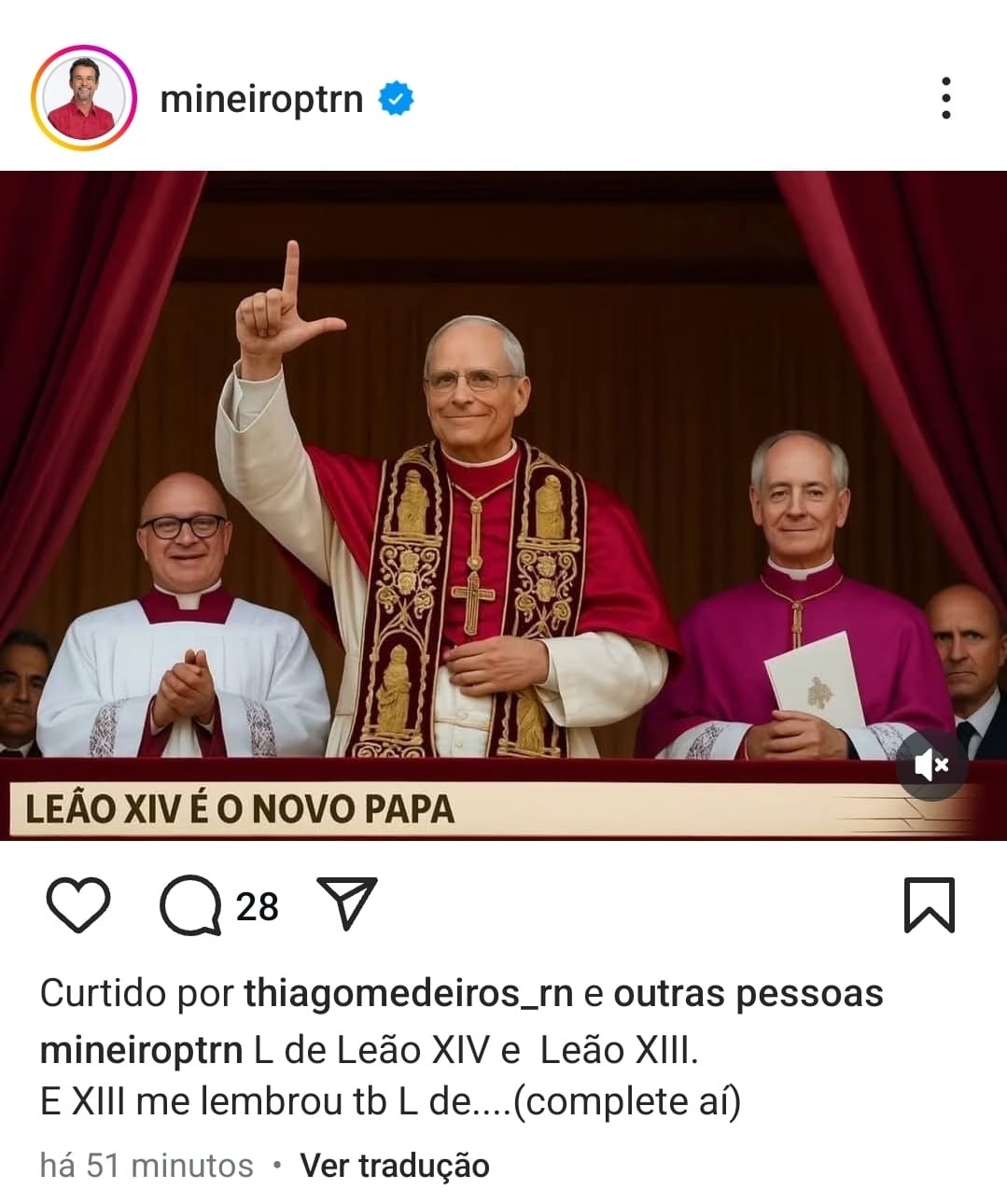 Deputado Fernando Mineiro do PT causa polêmica ao usar imagem falsa do Papa no seu perfil oficial do Instagram