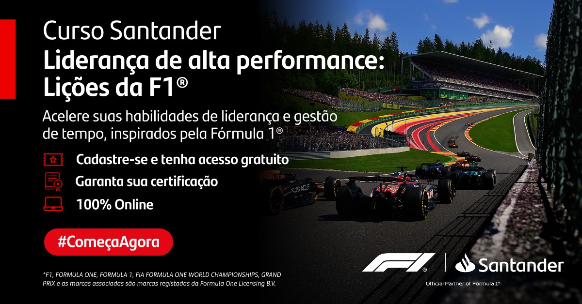Potiguares podem participar de curso gratuito de liderança e inovação do Santander em parceria com a Fórmula 1