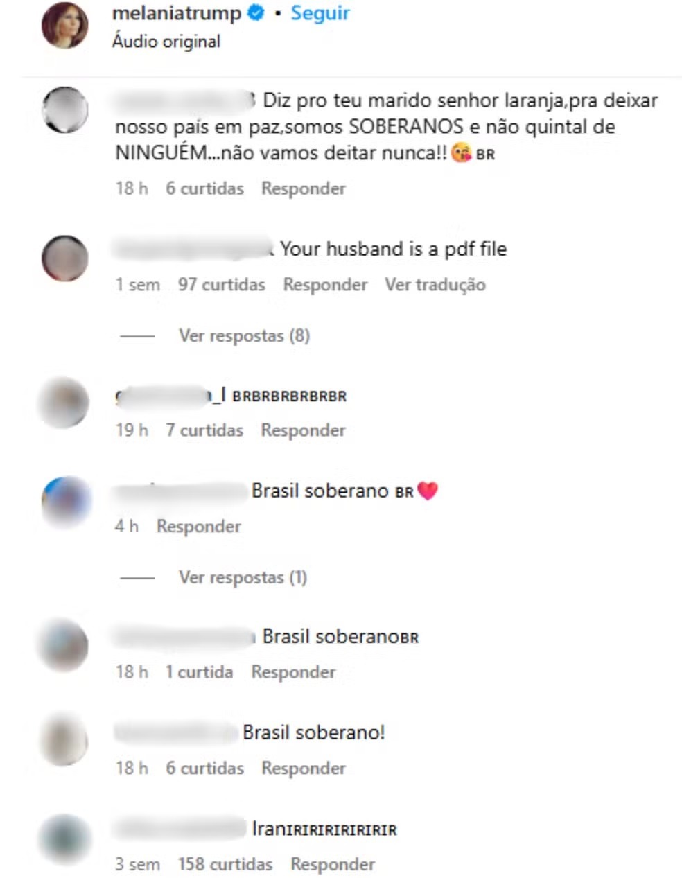 'Diz pro seu marido nos deixar em paz': brasileiros invadem posts de Melania após Trump fechar comentários