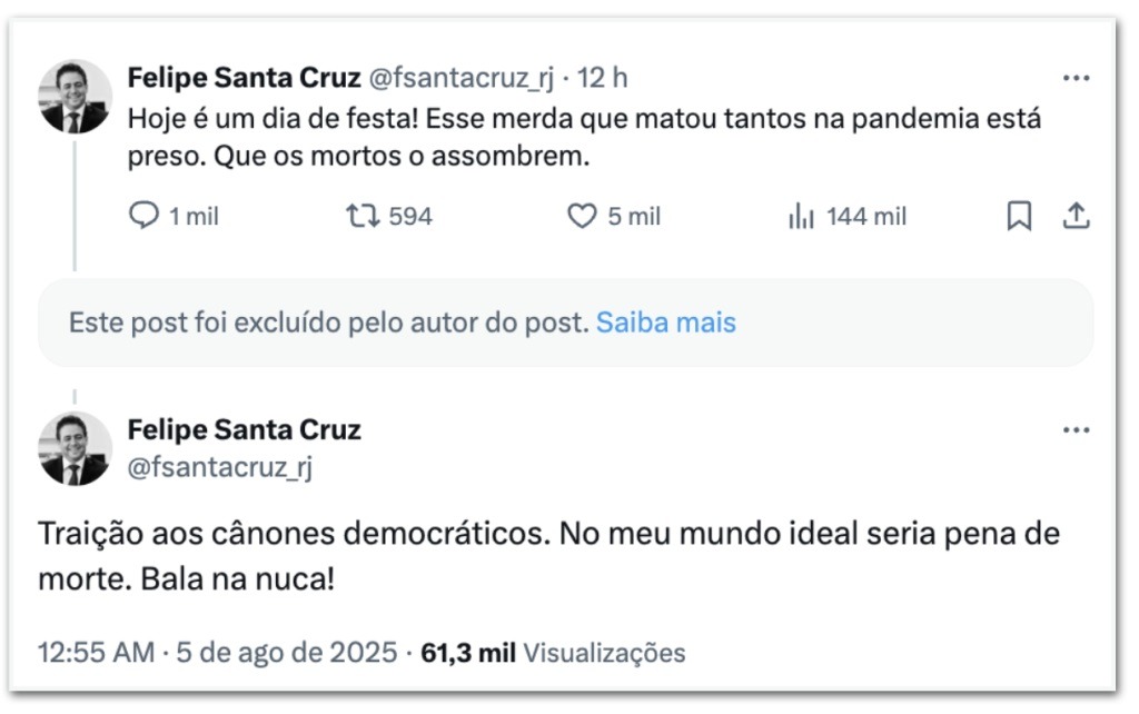 Ex-presidente da OAB defende “bala na nuca” de Bolsonaro