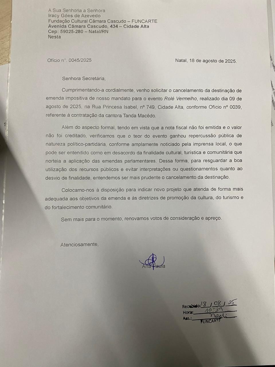 Ex-vereadora Ana Paula pede cancelamento de emenda para o “Rolé Vermelho – Bolsonaro na cadeia”