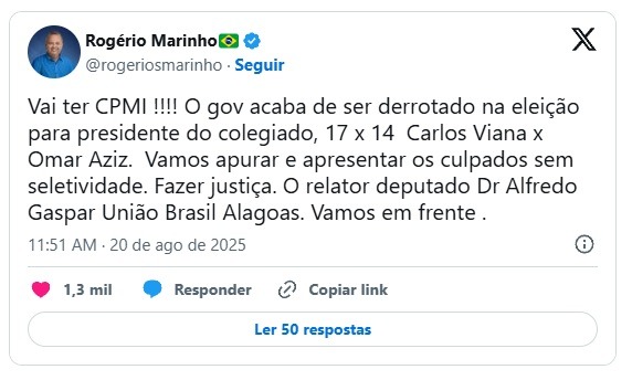 Rogério Marinho confirma instalação de CPMI após vitória da oposição