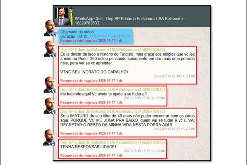 Eduardo xinga Jair Bolsonaro em mensagens: ‘VTNC seu ingrato do caralho’