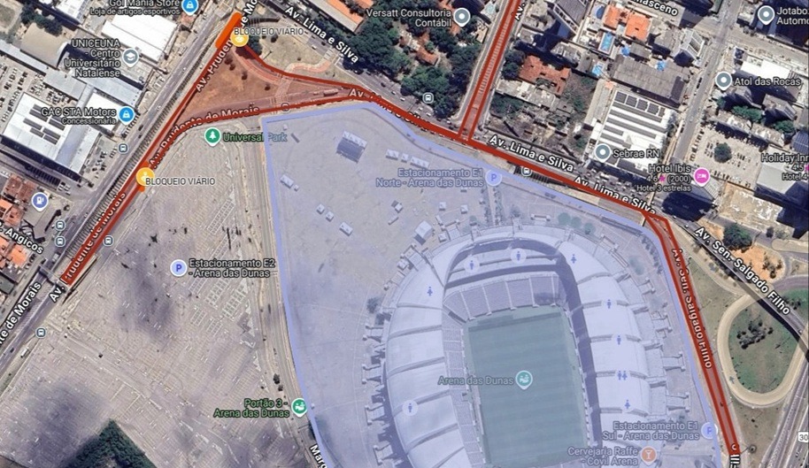 TRÂNSITO: STTU interdita vias nos arredores da Arena das Dunas para jogo entre América-RN e Santa Cruz; confira
