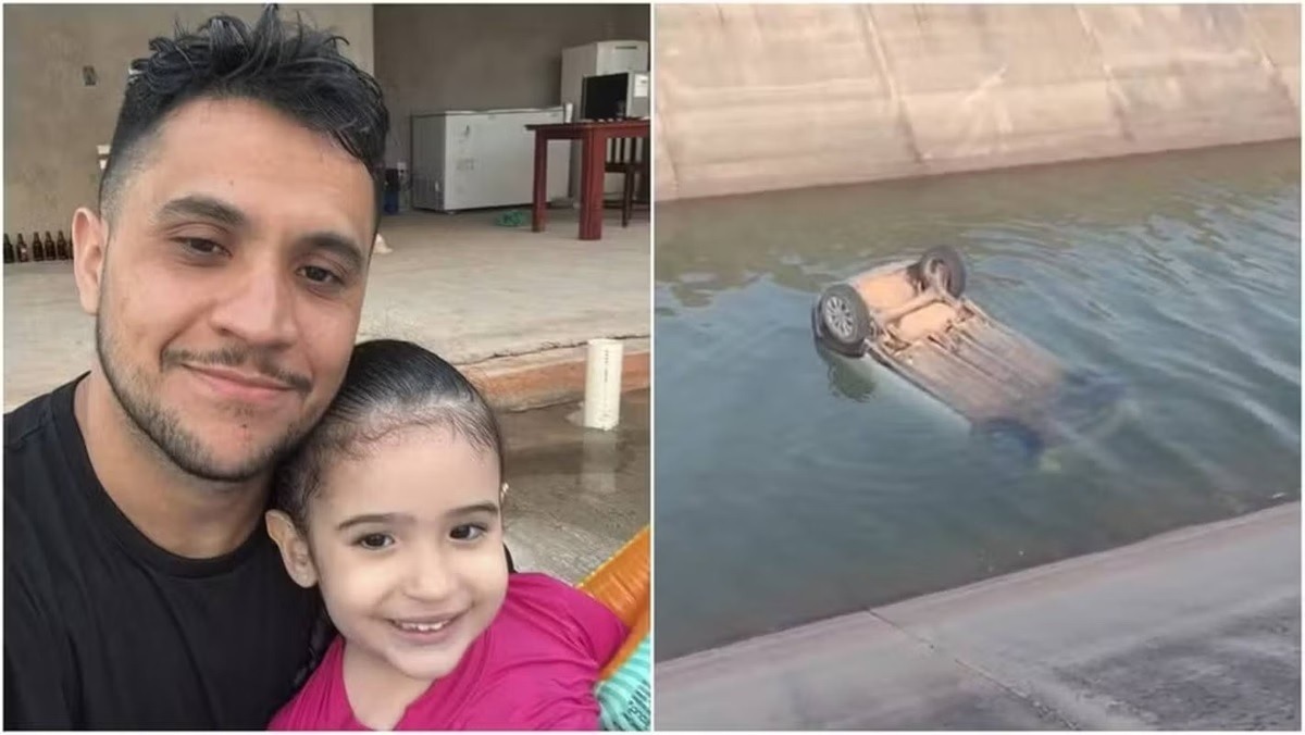 Pai e filha são encontrados mortos em carro caído em canal
