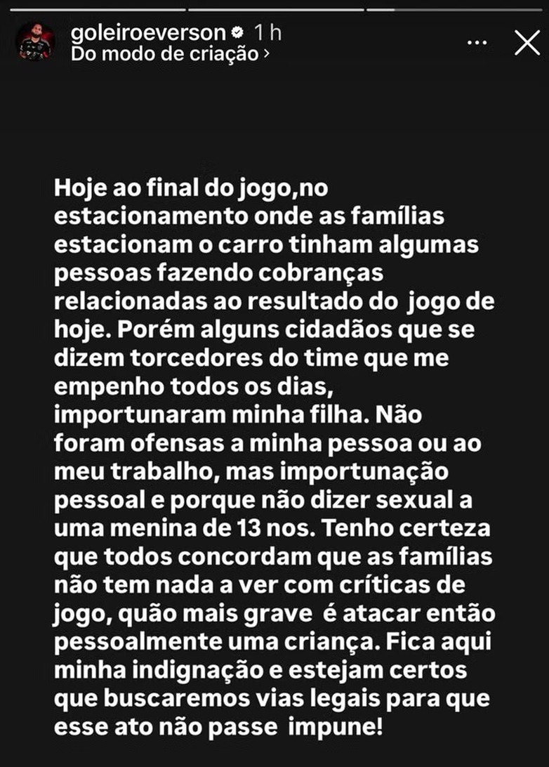 Goleiro do Atlético-MG relata assédio sexual contra a filha em estádio