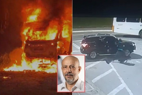 Carro suspeito de ter sido usado no atentado contra delegado é encontrado incendiado