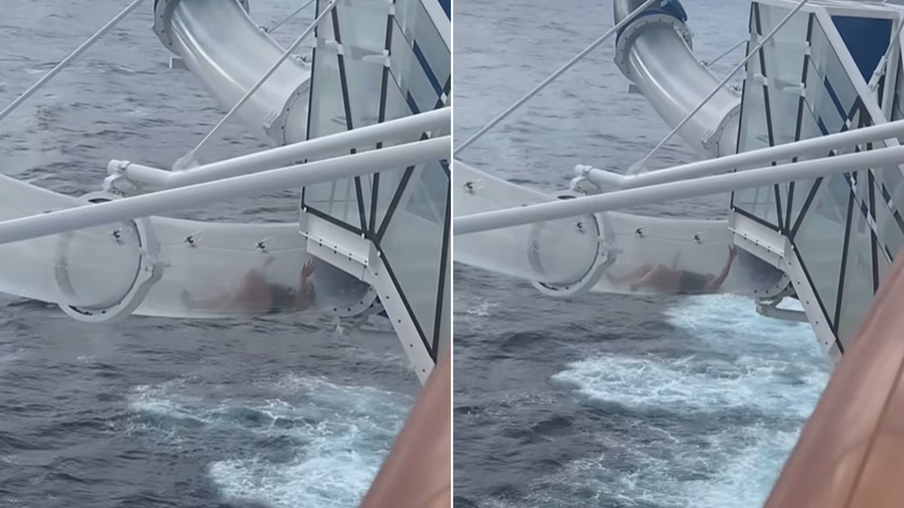 VÍDEO: Mulher fica presa em toboágua a quase 50 metros acima do mar durante cruzeiro