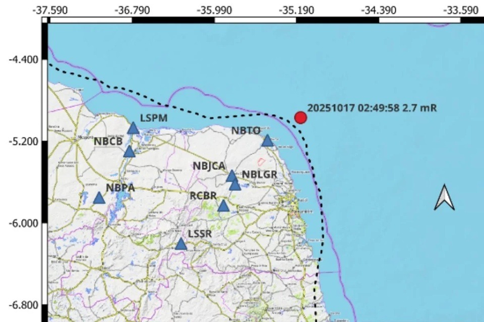 Tremor de terra é registrado na costa do RN