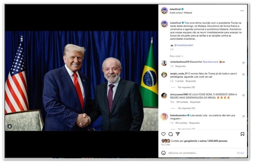 Foto com Trump se torna a mais popular de Lula nas redes
