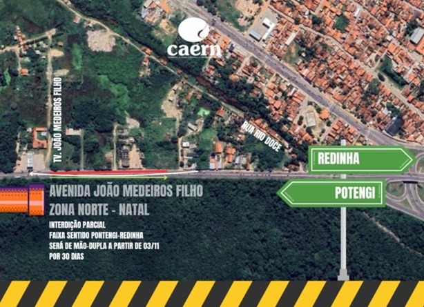 Obra da Caern interdita Av. João Medeiros Filho a partir desta segunda-feira (3)